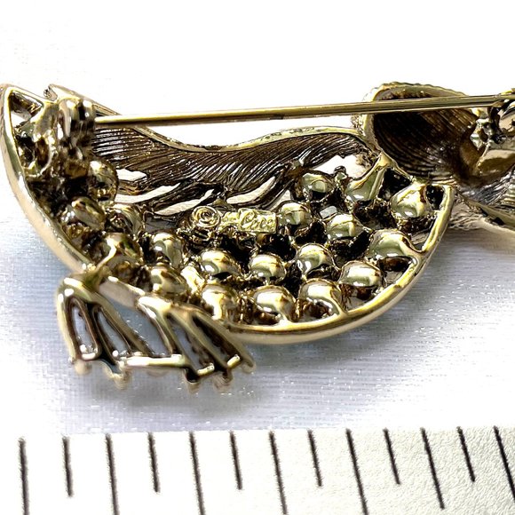 Vintage CORO Rhinestone Duck Brooch Gold Tone Mid-Century - Picture 3 of 5